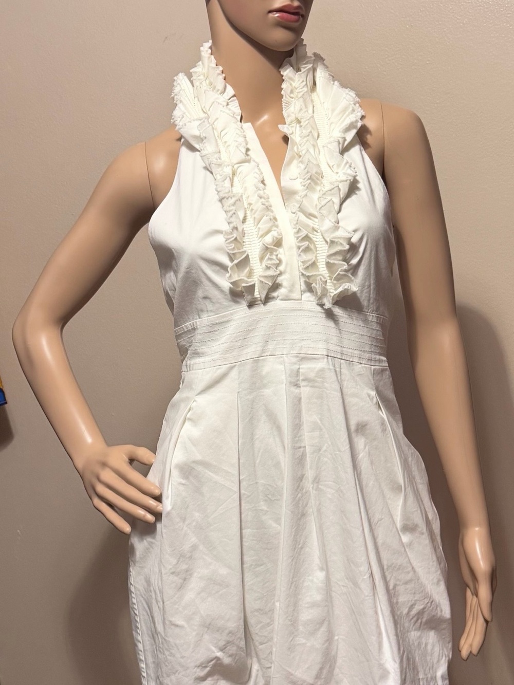 BCBGMaxazria White Ruffled Halter Summer Dress - Picture 1 of 5